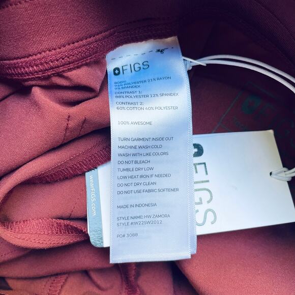 FIGS Zamora Scrub Pants High Waisted Jogger Dark Cherry Size XXS NEW - Picture 8 of 8